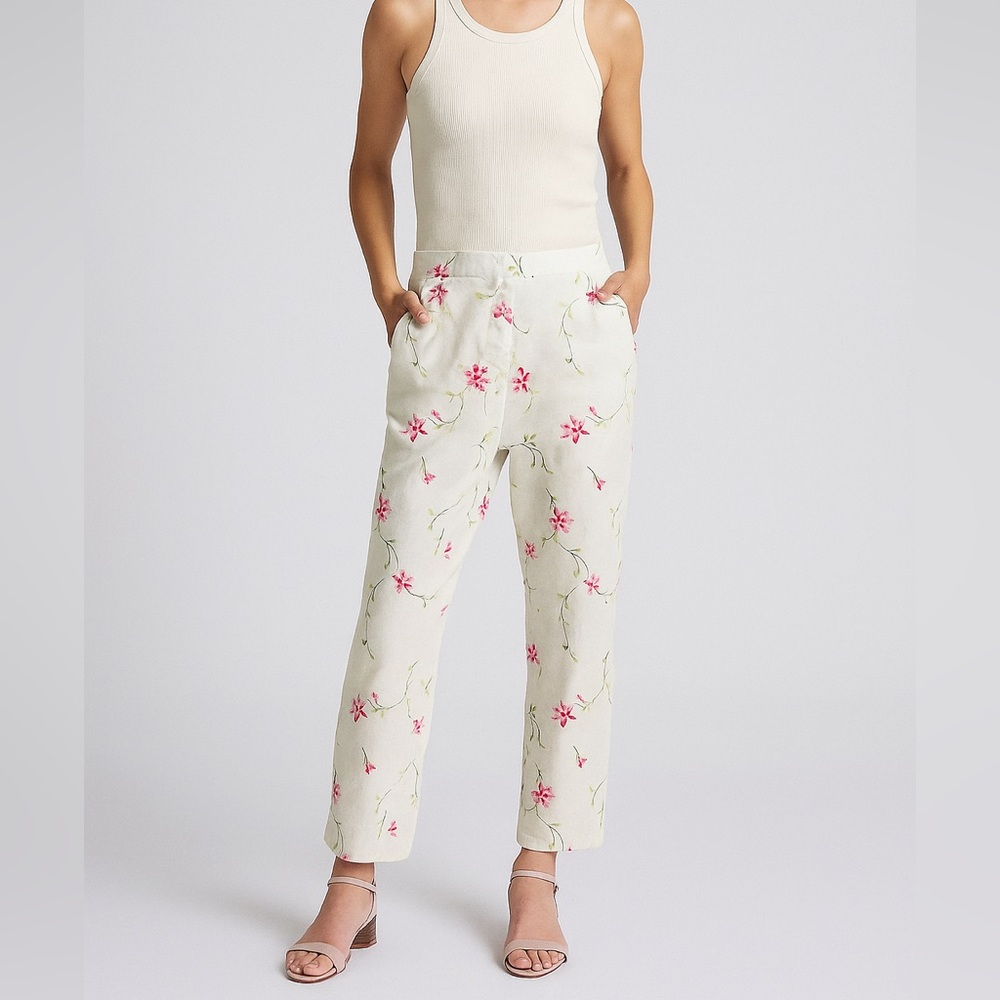 Vintage floral embroidered white cropped ankle  jeans size 25